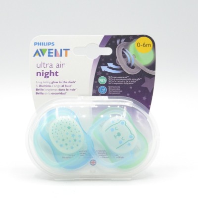 AVENT CHUPETE SILICONA 0-6M 2 U ULTRA AIR NOCHE