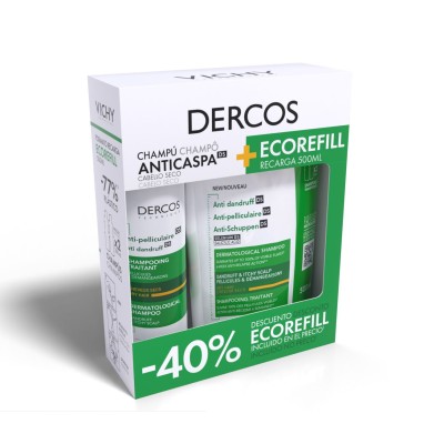DERCOS PACK CHAMPU CASPA SECO+RECARGA 500ML