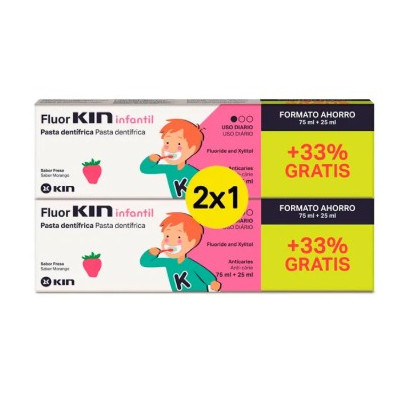FLUOR KIN PASTA INFANTIL FRESA 2X75+25ML.